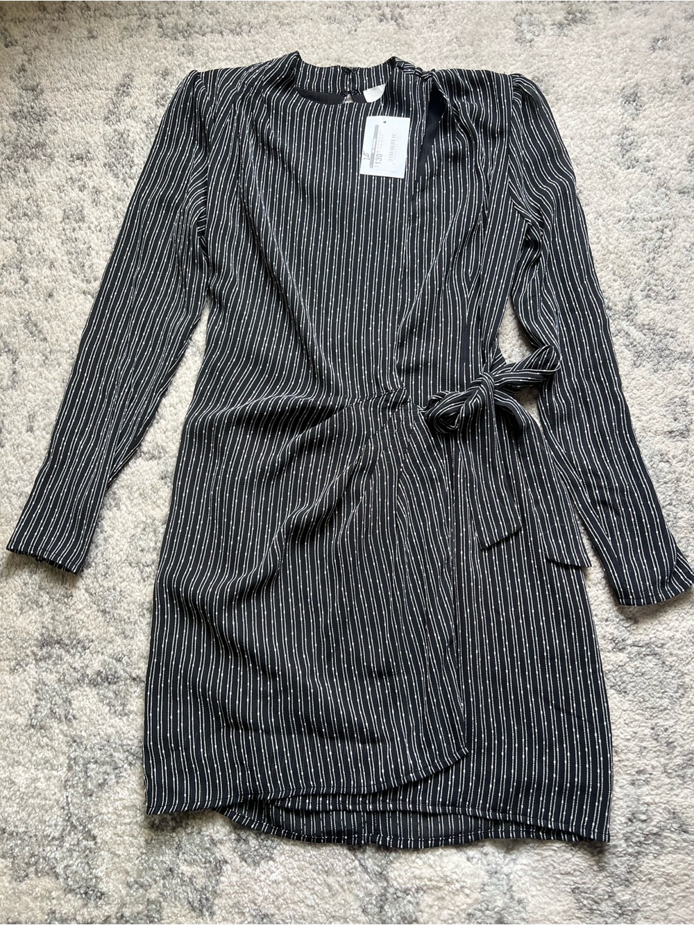 Astr Black Pinstripe Long-Sleeve Wrap Dress
